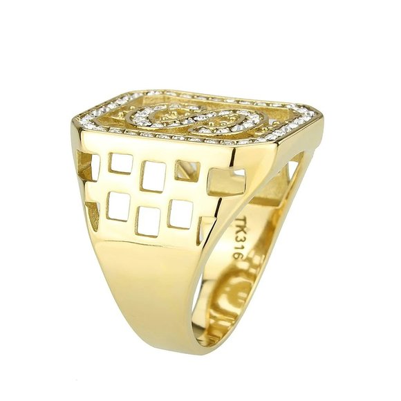 Dollar Sign Crystal Men's Ring in Gold Plated Stainless Steel - Picture 4 of 5